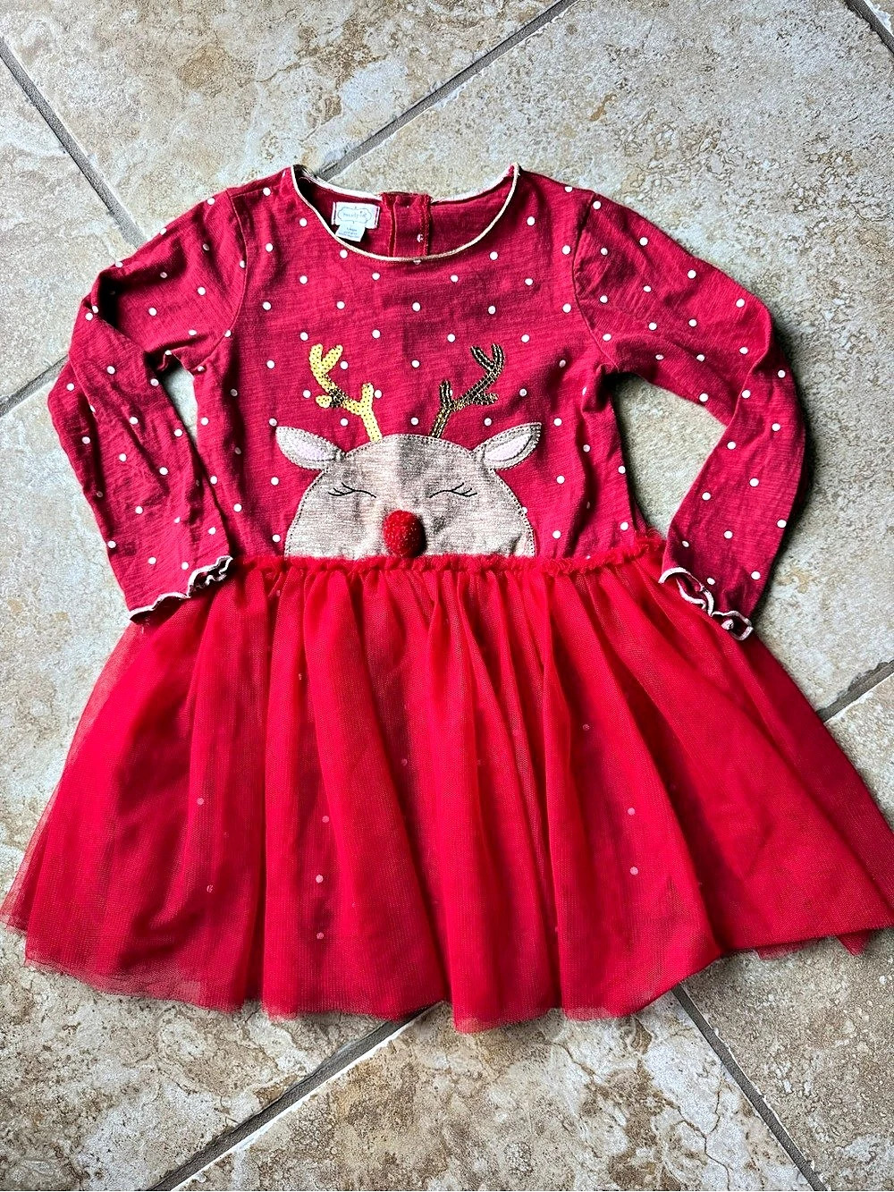 Mud Pie, Christmas Reindeer Tulle Dress, Red & White Size Large, 4T-5T
